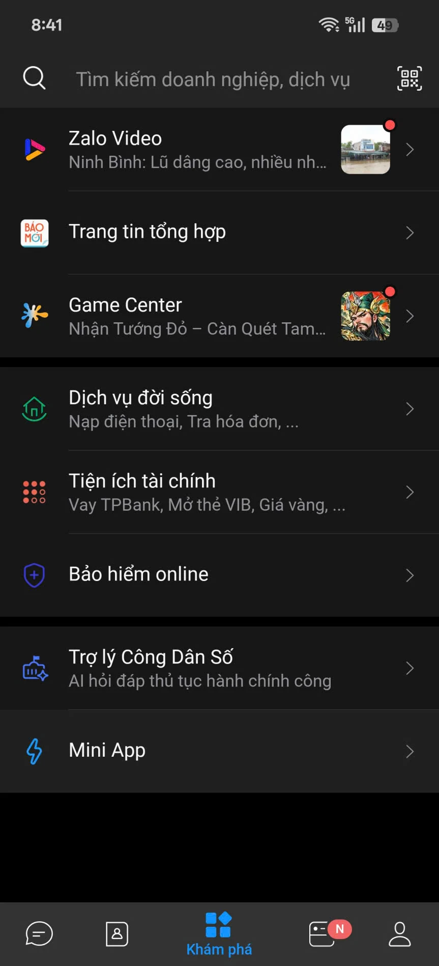 Tab Khám phá của Zalo, mục Mini App